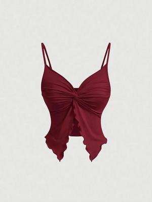 Кроп-топ phumee без спинки с перекрученным узлом на бретелях и асимметричным подолом AE111