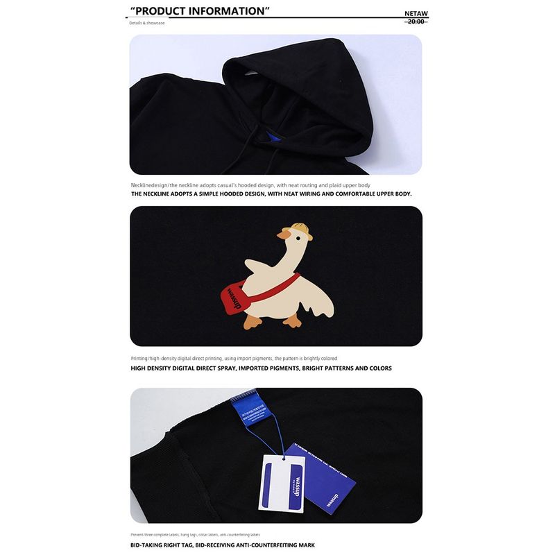 Wassup Trendy Brand Cute Duck Couple Hooded Sweatshirt Autumn and Winter 2024 New Loose Versatile Unisex Top