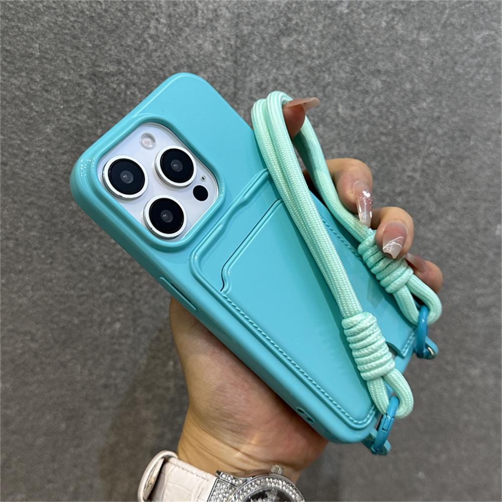 Fashion Wrist Strap Lanyard Wallet Card Holder Phone Case For iPhone 16 11 12 13 14 15 Pro Max Plus XS X XR Soft Silicone Cover