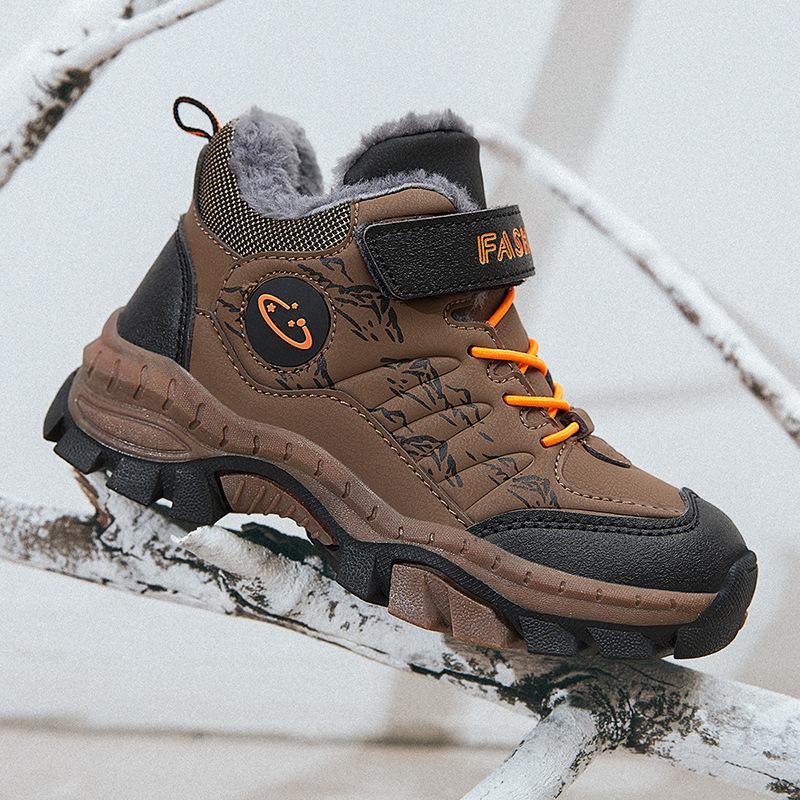 Зимние ботинки для снега, детские повседневные светящиеся туфли для мальчиков, дышащие кроссовки, теплые плюшевые детские нескользящие походные туфли