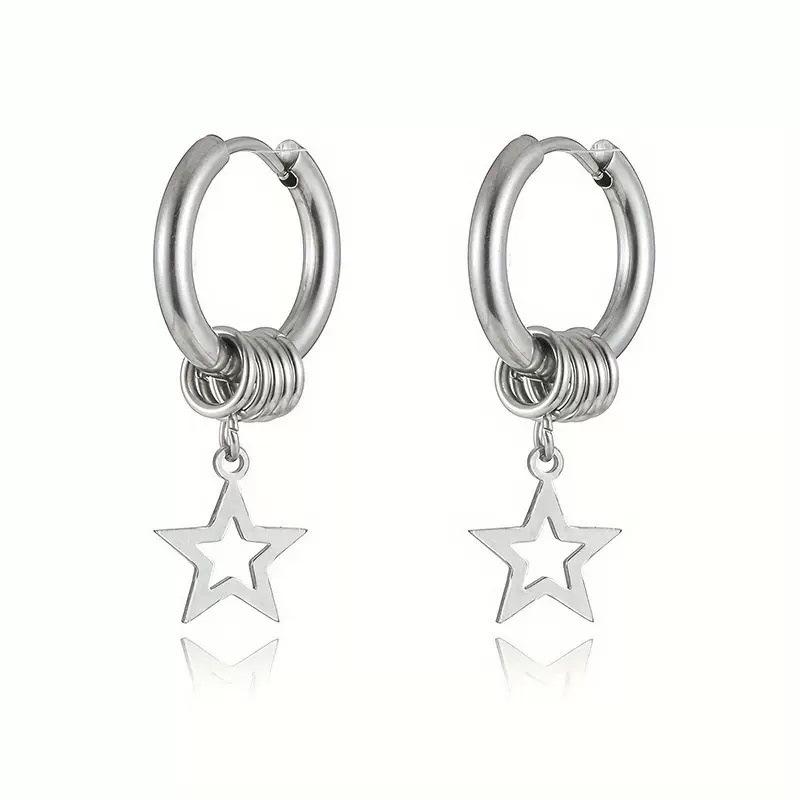 Punk Hip Hop Pentagram Pendant Earrings for Women Trendy Silver Color Star Geometric Circular Drop Earrings Jewelry Accessories