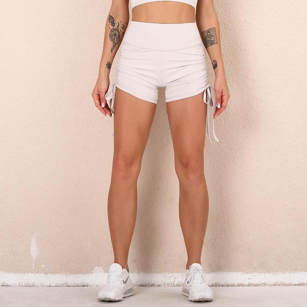Women New Nude Sports Drawstring Tight Shorts High Waist Elastic Hip Lifting Fast Drying Yoga Pants