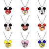 Vintage Mickey Minnie Cartoon Style Necklace With Retro Gemstone Pendant For Unique Fashion