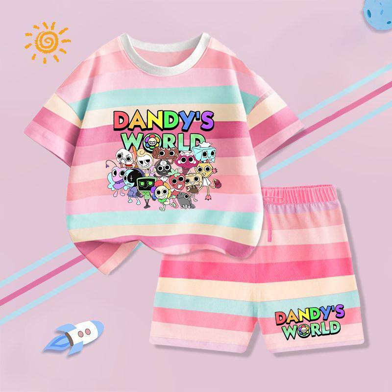 Dandys World Детские полосатые комплекты Летние футболки с шортами для девочек и мальчиков Костюмы с милым принтом Повседневная спортивная одежда Детская одежда для сна Подарки