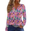 Women's Fashion Casual V-Neck Button-Up Long-Sleeve T-Shirt With Christmas Print Top