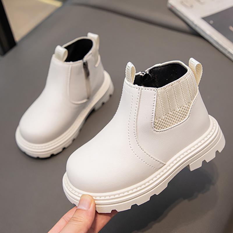 Модные короткие ботинки для мальчиков и девочек, нескользящие ботинки в британском стиле, детские ботинки с боковой молнией, кожаные ботинки с противоскользящим покрытием