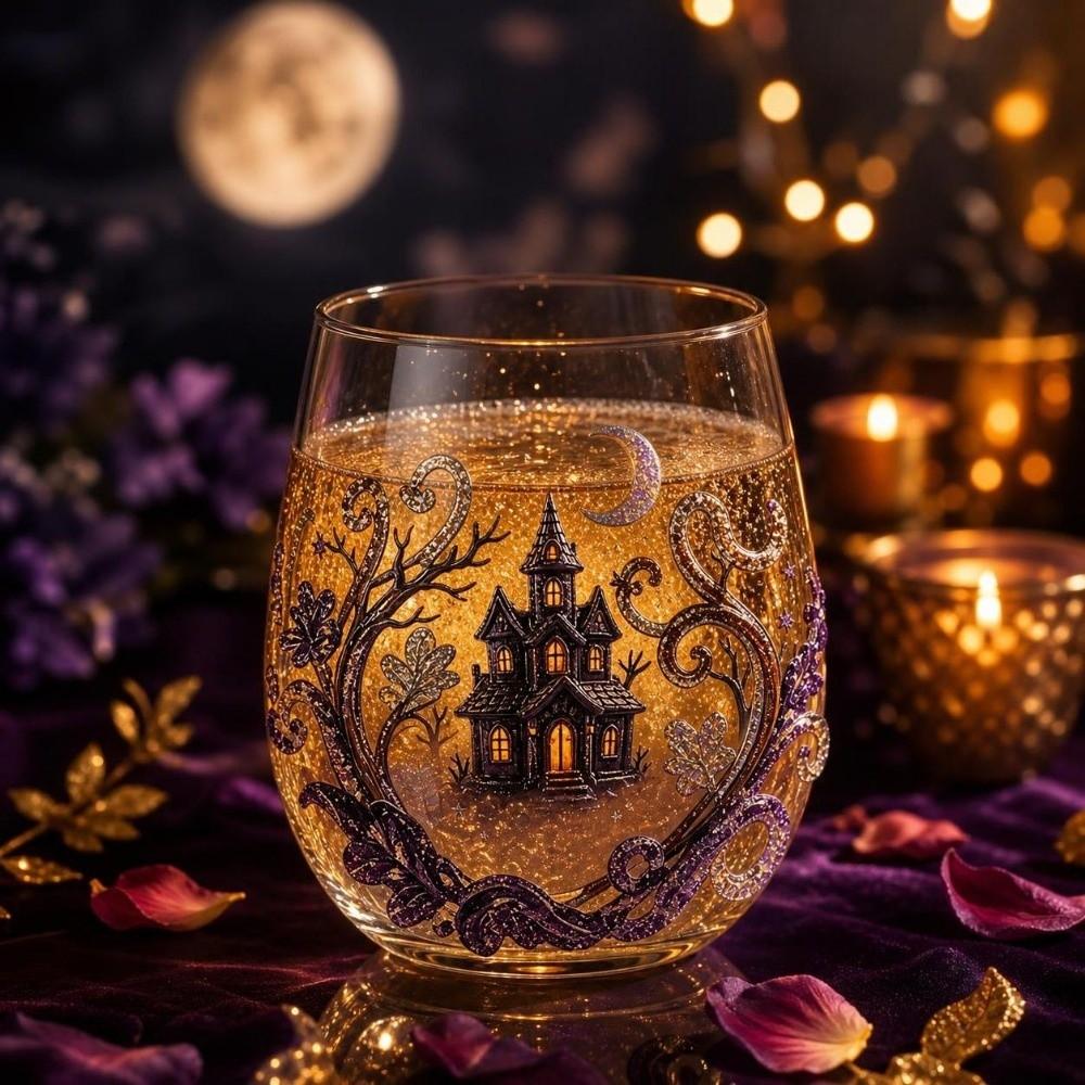2D Print Tentacle Halloween Glass Skull Ghost Clear Stemmed Cup Gift Drinking Wine Cup Bar