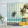 Summer Ocean Beach Camping Surf Shower Curtain Palm Trees Travel Bus Surfboard Pattern Polyester Fabric Bathroom Decor Hooks