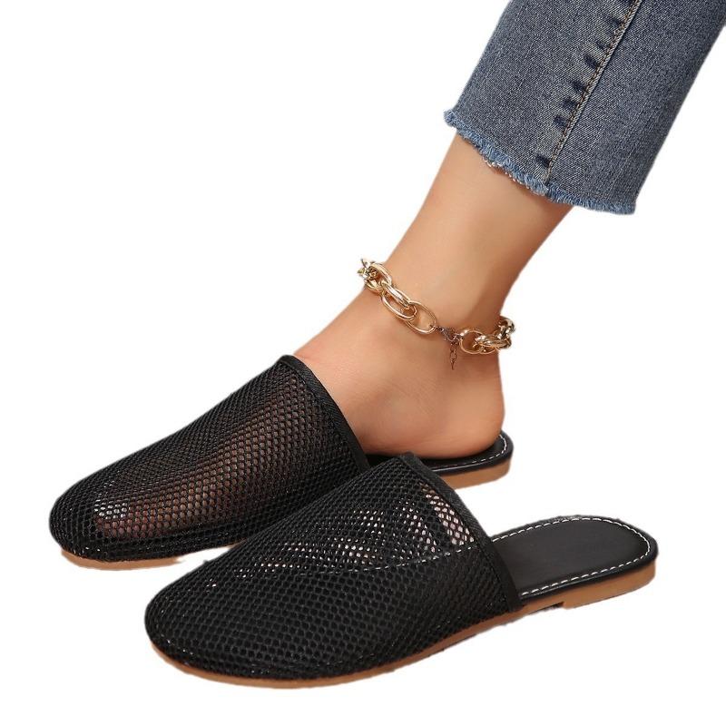 Тапочки на плоской подошве в форме сетчатого хлеба для женщин, простые, большого размера, ленивые, перфорированные, дышащие, классные тапочки