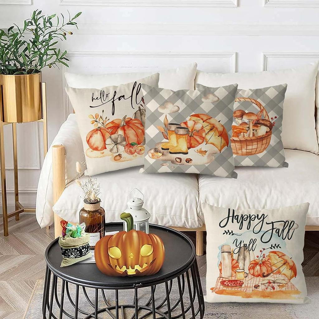 Thanksgiving New Pillow Case Autumn Pumpkin Print Letter Pillow Home Cushion Set Decoration