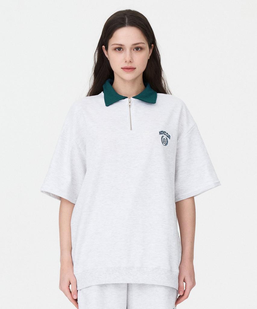 MOZMOZ Laurel Embroidered Collar Sweatshirt White Melange