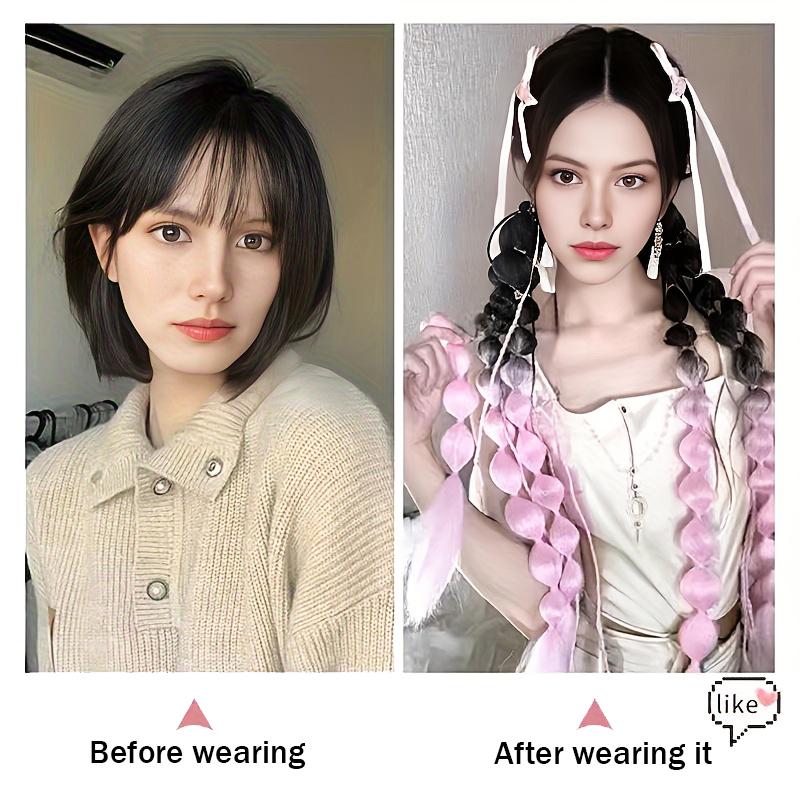 Horsetail Wig Gradual Color Lantern Bubble Fried Dough Twists Braid Horsetail Female Synthetic Wig Suitable for Party