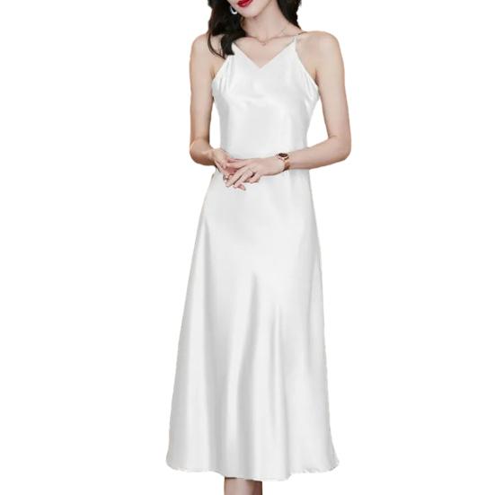 Женское атласное платье без рукавов на тонких бретелях, сексуальное платье-комбинация с V-образным вырезом, длинное платье, коктейльное платье, вечернее платье