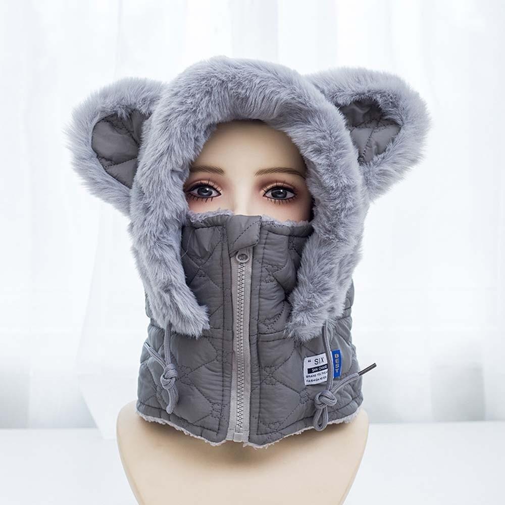 Fleece Lined Unisex Balaclava Thick Plush Winter Face Mask Hooded Scarf Hat Skiing