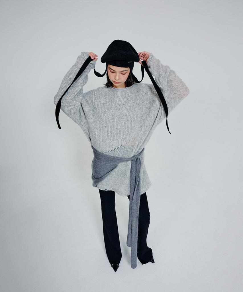 Deoaeteus Loose Fit Damage Knit Pullover_Grey