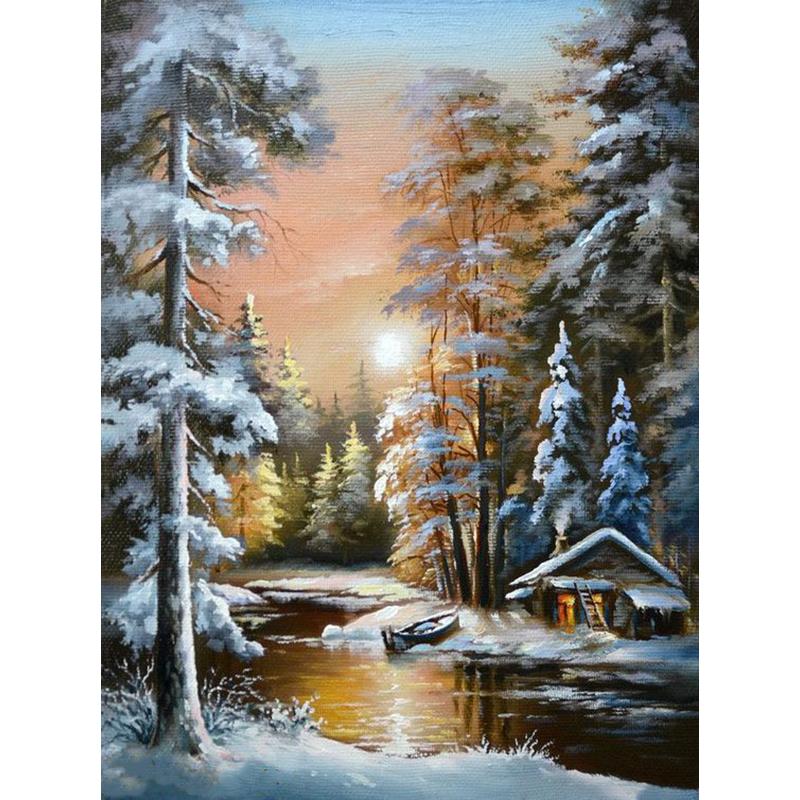 5D DIY полная круглая дрель Алмазная вышивка дом дерево снег зима алмазная живопись вышивка крестиком горный хрусталь украшение дома
