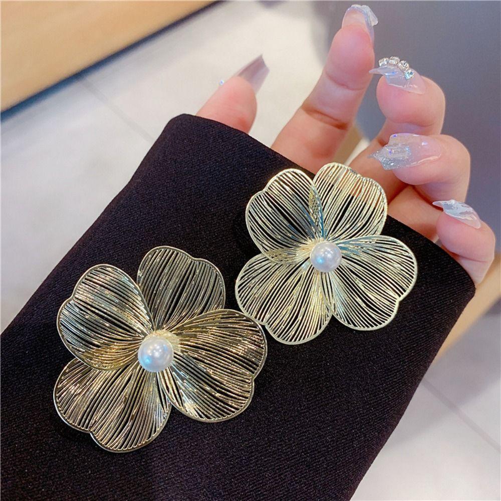 Romantic Elegant Hollow Flower Earrings Big Silver Exaggerated Flower Earrings Jewelry Gifts