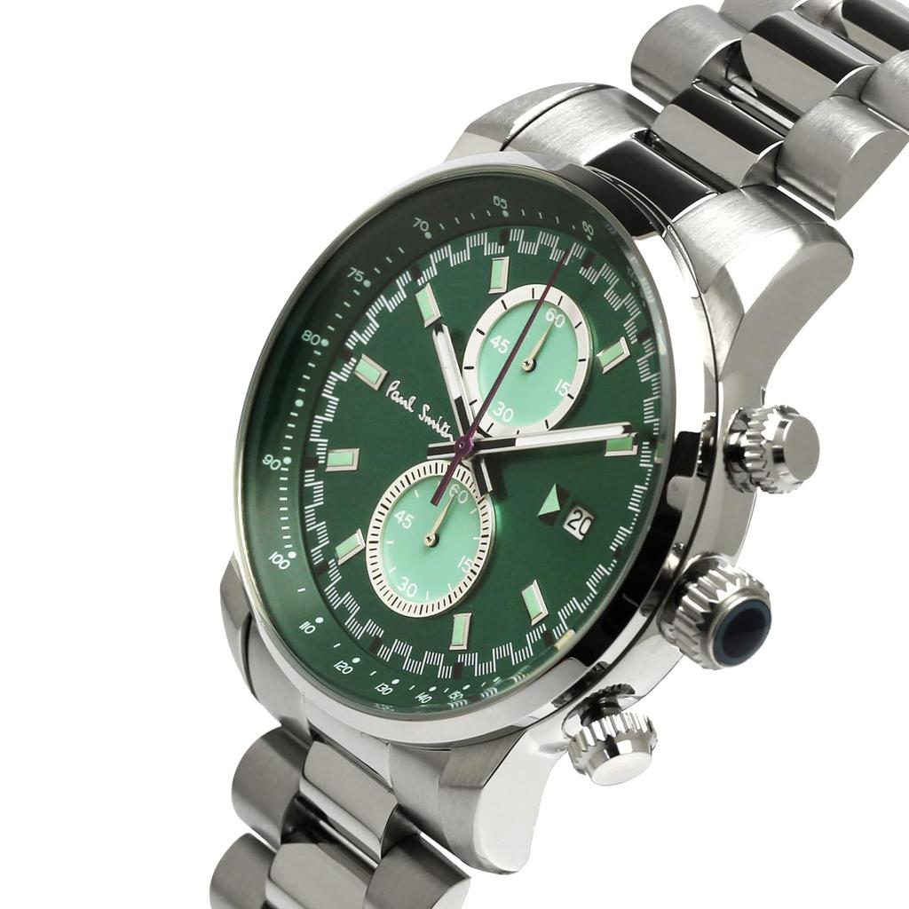 PAUL SMITH Paul Smith Часы Block Block Chrono Металлический ремешок P10038 Мужские Зеленый/Серебристый