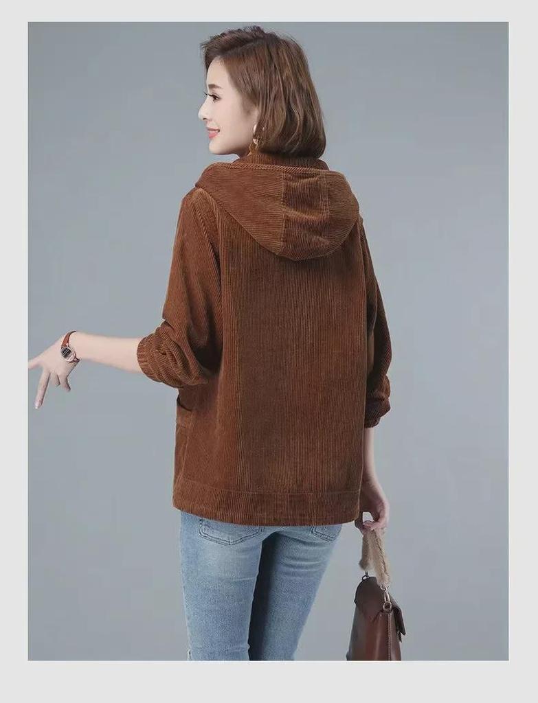 New Women's Corduroy Jacket: Velvet-Lined, Thick Arctic Velvet, Casual Loose Fit - Ideal for Middle-Aged Moms