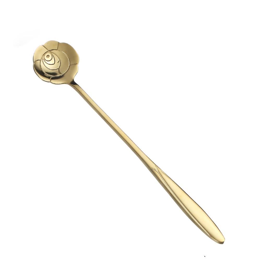 Golden Stainless Steel Spoon Ergonomic Round Dessert Spoon with Long Handle for Coffee Tea Ice