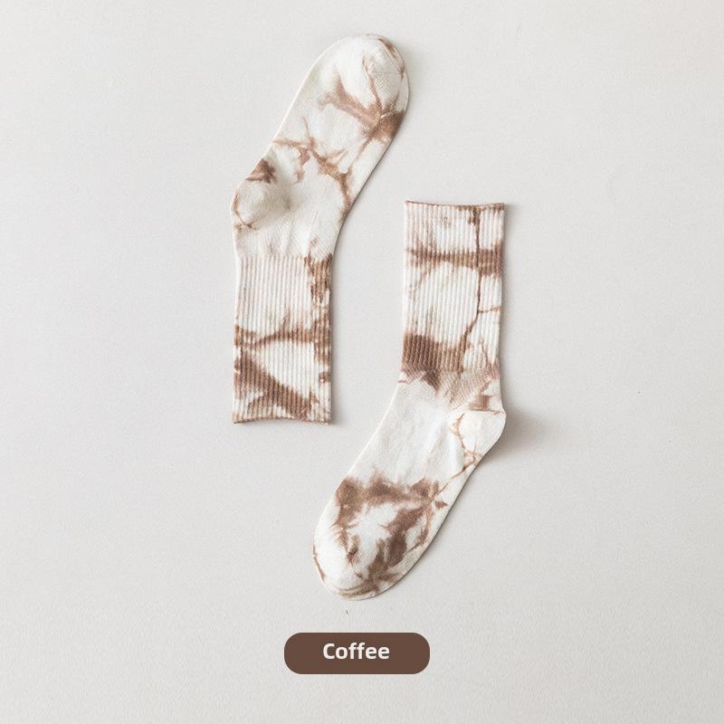 Носки средней длины из хлопка с градиентным узором Tie-Dye — женская уличная мода и спортивный тренд