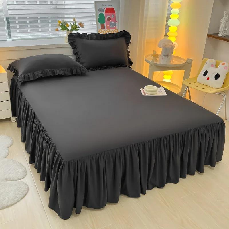 Белый подзор для кровати, кружевной подзор с оборками, 1 шт., простыня, чехол, юбка, нескользящий чехол для матраса, простыня, однотонное покрывало