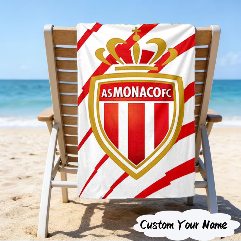 1PC Custom Name Beach Towel Monaco Football Crest Beach Towel, Suitable for Camping, Travel, Beach Accessories, Super Absorbent, Family Gift