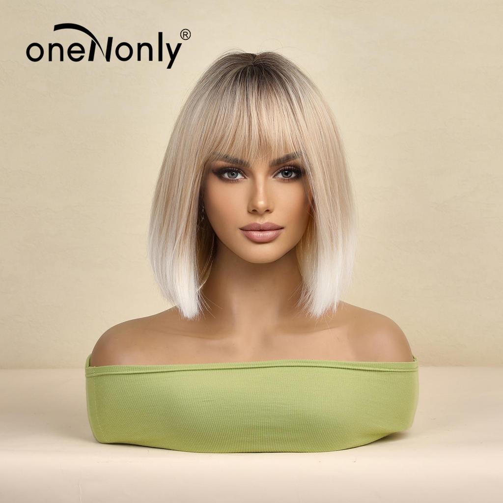 Синтетический парик Боб Белый Блондинка Парик Натуральные парики для женщин Ежедневная вечеринка Хэллоуин Волосы Термостойкое волокно