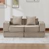 Double Sleeper Sofa with Two-Seater Fabric Sofa and Two Cushions. Decorative Footstool with Side Storage and Drink Holders.