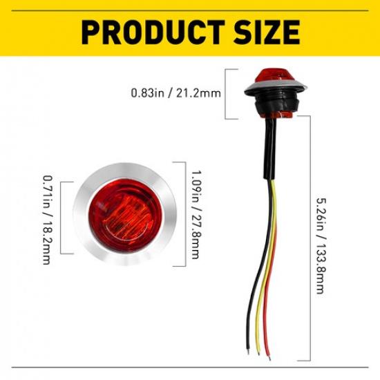 10X 3/4" LED Strobe+Steady Side Marker Lights Dual Function RED 3 Wires 12V 24V