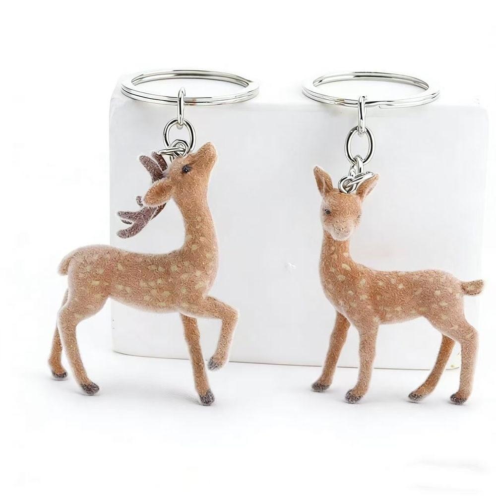 3D Design Deer Keychain Fluffy Texture Phone Charms Cute DIY Bead Case Christmas Gift