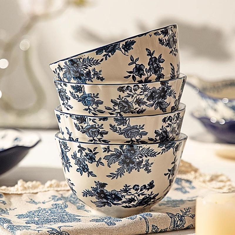 Ретро Синие Цветы Керамическая Тарелка Свет Роскошь Романтический Ресторан Вкусные Паста Стейк Тарелки Домашний Завтрак Фрукты Салат Тарелка