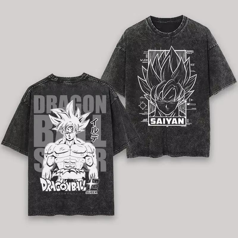 Anime Dragon Ball Cosplay Washed TShirt Cotton Short Sleeve Top Casual Sports Fitness TShirt Mens Harajuku Clothing