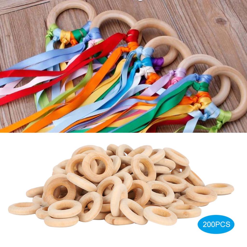 200pcs 20mm Natural Wooden Ring Jewelry Necklace Bracelet DIY Crafts Accessory