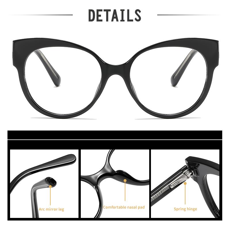Trend Elegant Round Clear Lens Glasses, Black Frame with Arc Mirror Leg Spring Hinge, Anti-Fatigue Blue Light Blocking Eyewear