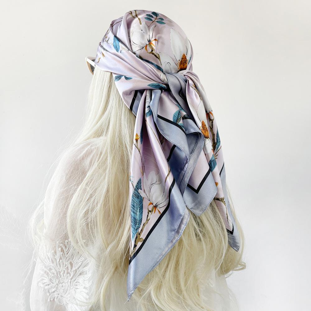 Women's silk scarf large square scarf fashion floral print vintage headscarf faux silk satin scarf