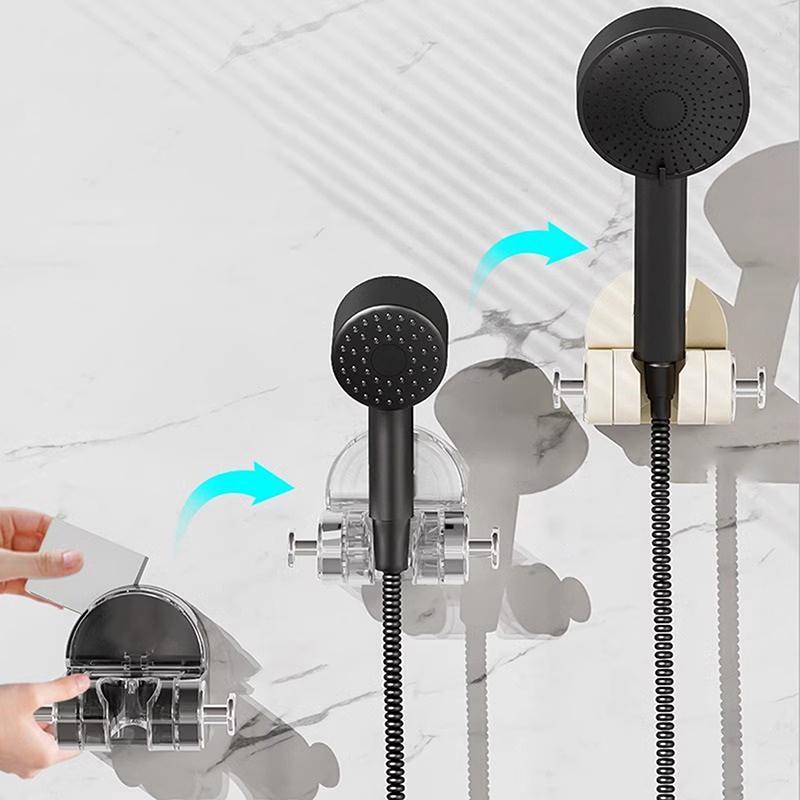 Wall Mounted Shower Bracket Hanging Base Punch-Free Shower Head Holder 360 ° Rotation Self-Adhesive Shower Nozzle Holder Kitchen