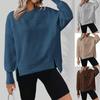 Women's European Style Autumn Winter New Style Crew Neck Long Sleeve Split Solid Color Minimalist Casual Loose Versatile Hoodie