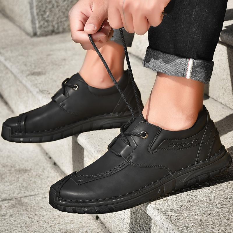 Обувь из коровьей кожи в стиле ретро, ​​мужские лоферы, повседневная кожаная обувь ручной работы, мокасины, мужская обувь на плоской подошве