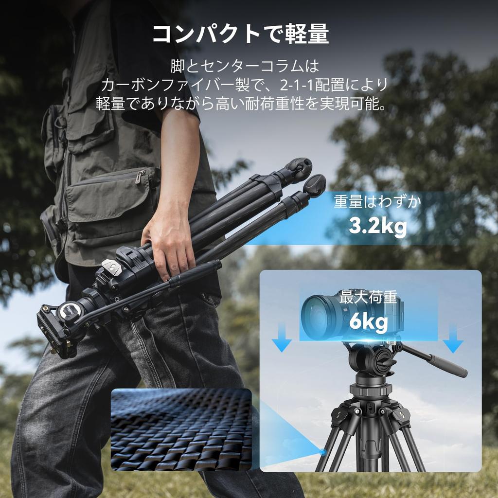 SmallRig Heavy Duty Видео штатив Карбоновый легкий штатив FreeSpeed Одноступенчатая регулировка высоты Жидкостная головка Двойной режим QR Пластина Центральная весовая нагрузка