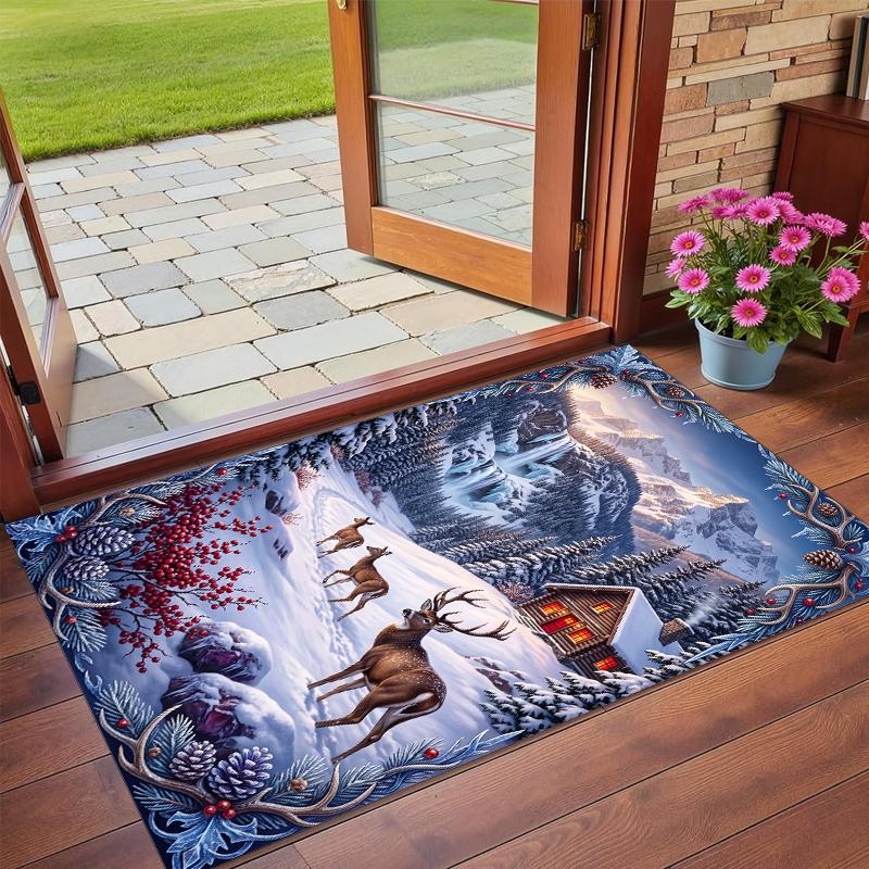 Christmas Printed Square Area Rug Soft Non Slip Floor Carpet For Bedroom Holiday Gift