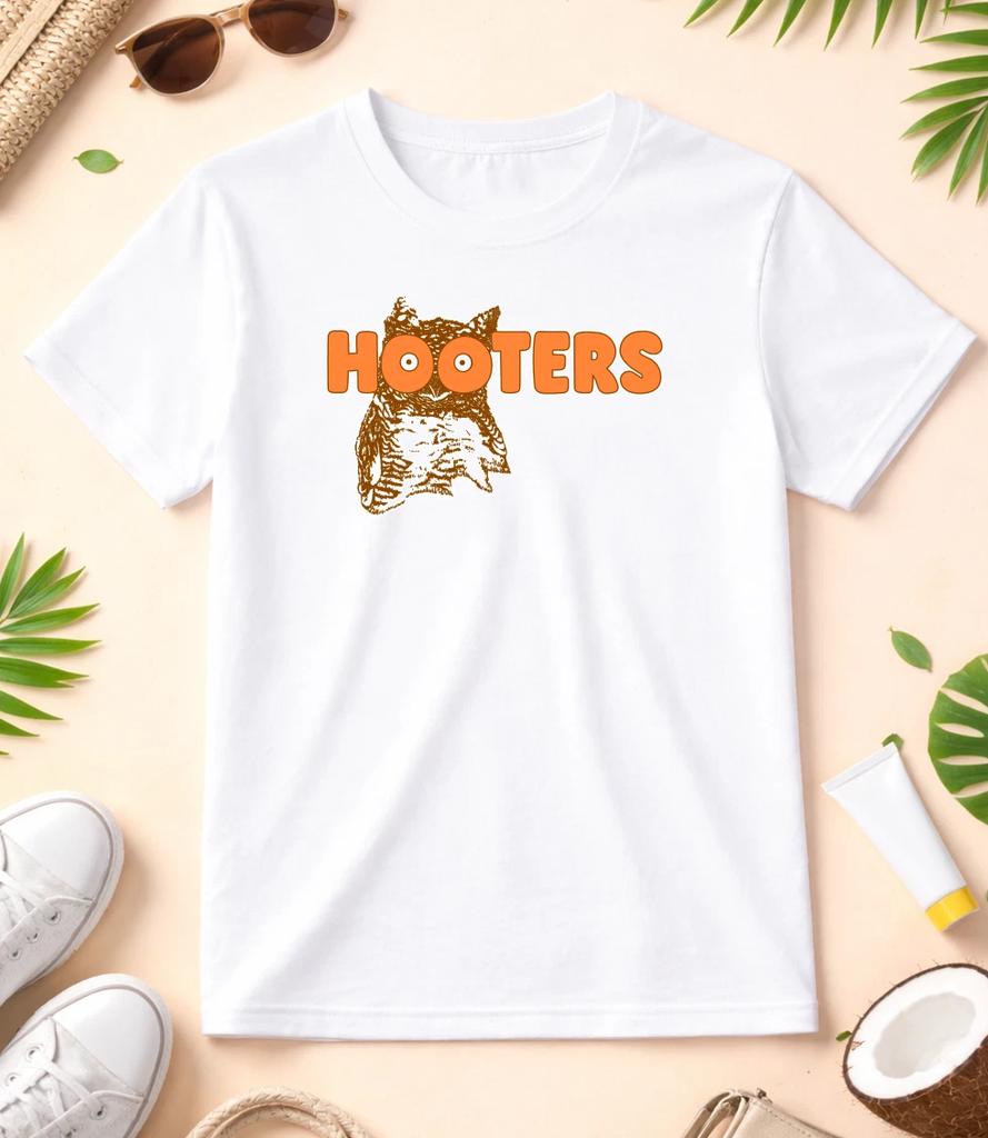 Hooters Owl Sexy Waitress Boobs American Short Sleeve White T Shirt K101
