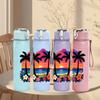 1PC Tropical Palm Beach Island Print 750ml Color Plastic Sports Water Bottle Leakproof Flip Straw Lid Suitable for Sports Office Home Use