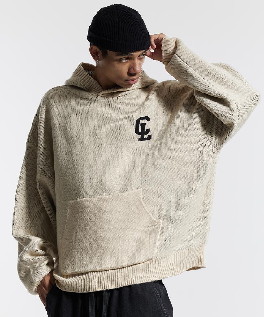 CREAM SODA LAB Cl Washed Graphic Jacquard Hoodie Knit Beige