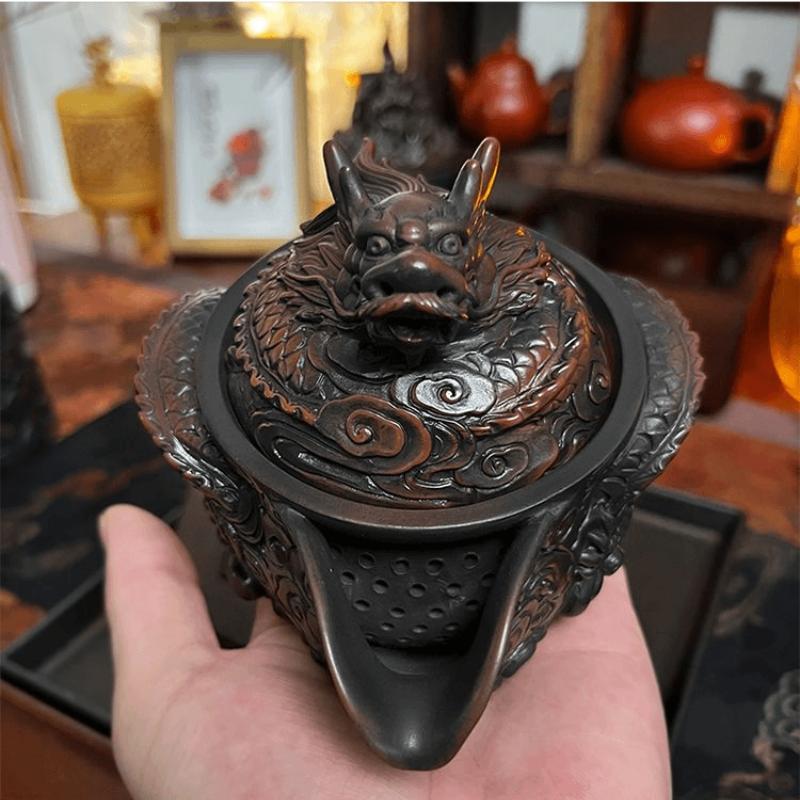 Фиолетовая керамика Винтажный чайник ручной работы Керамический резной чайник кунг-фу Одиночный чайник Наборы для приготовления чая пуэр Китайский чайник