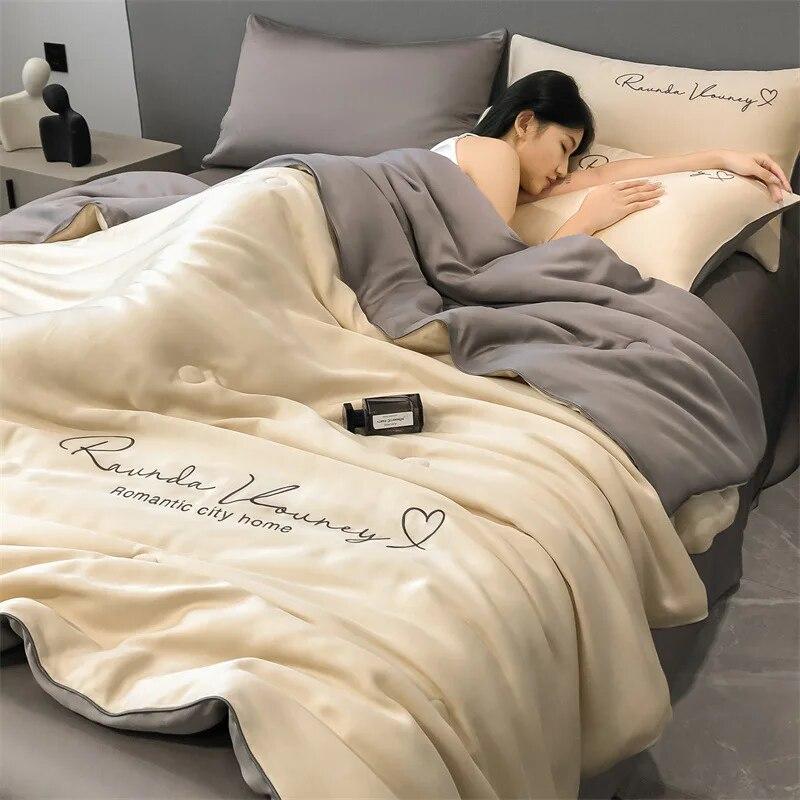 Midsummer Series Luxury Washed Silk Embroidered Summer Quilt Single Summer Cool Quilt Blanket Bedding Comforter