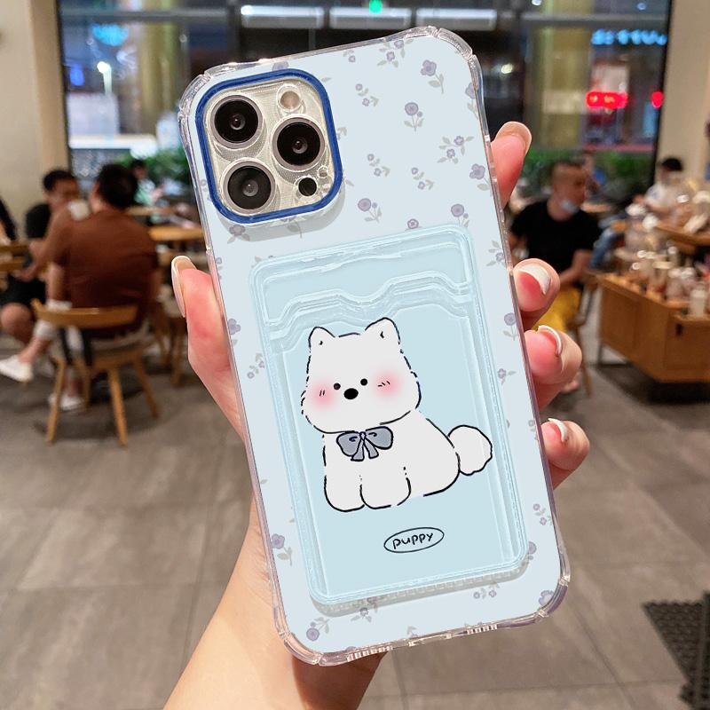 Cute Cartoon Dog Phone Case For iPhone 13 15 16 11 12 14 Pro Max XR XS X 7 8 Plus SE Soft Wallet Card Slot Bag Holder Cover Capa