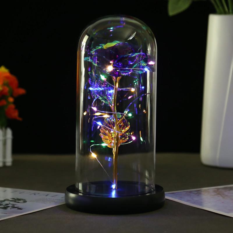 Gold rose glass cover ornament, creative gift for Mother's Day Valentine's Day, luminous LED night light