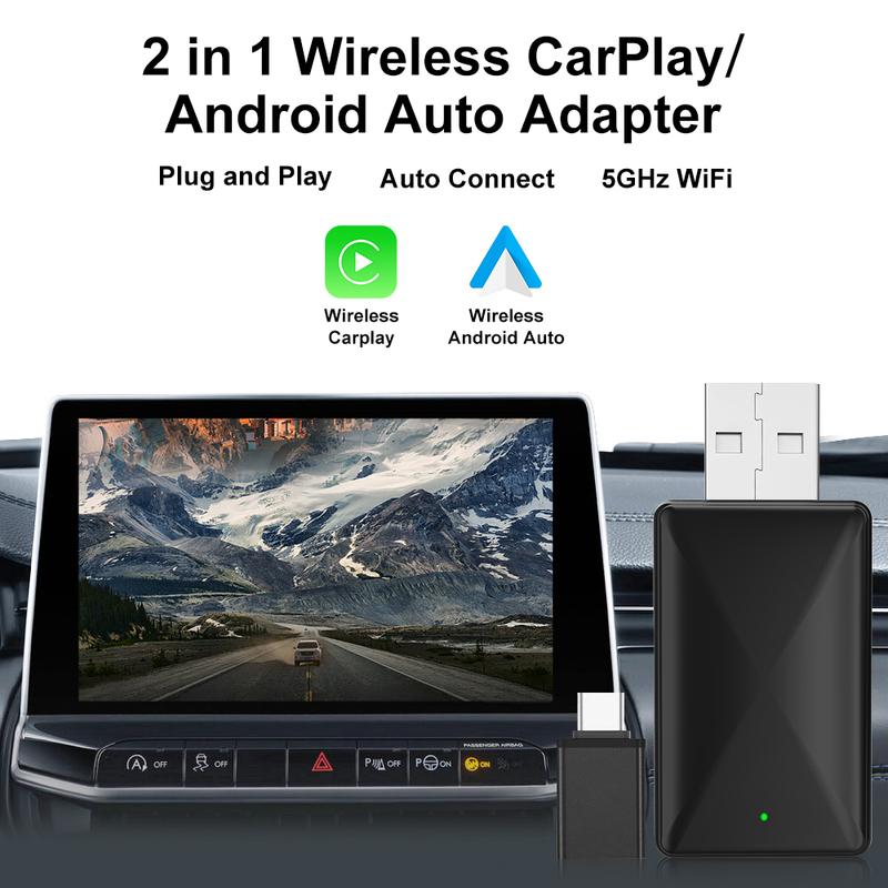 Проводной в Беспроводной Carplay Android Auto 2-в-1 Беспроводной Адаптер Беспроводной Адаптер Carplay для Штатной Автомагнитолы с USB Plug and Play
