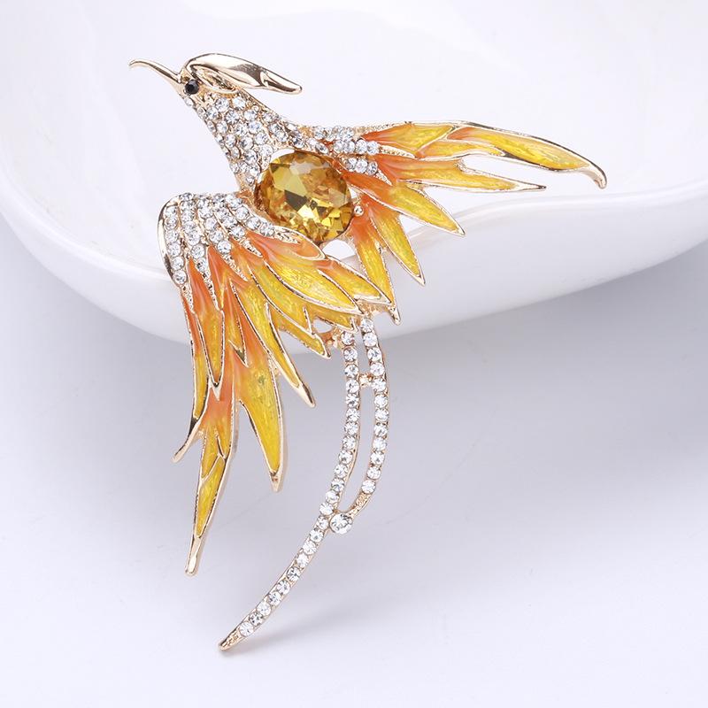 5 Colors Enamel Flying Beauty Phoenix Bird Brooches For Women Men Bird Party Office Brooch Pins Gifts